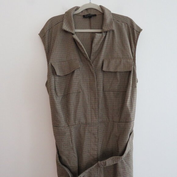 ELOQUII Belted Wide Leg Sleeveless Jumpsuit in Tan Plaid - Size US 24 - Picture 4 of 15